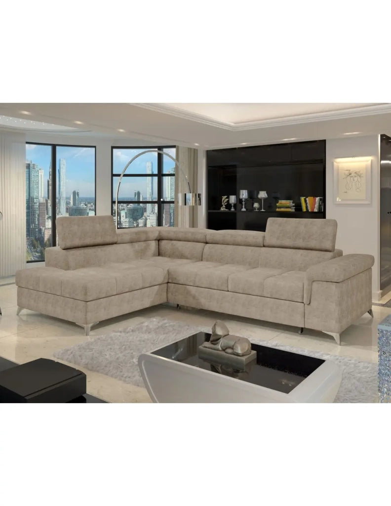 Divano angolare convertibile PALAZZO 4 posti beige – angolo sinistro con contenitore
