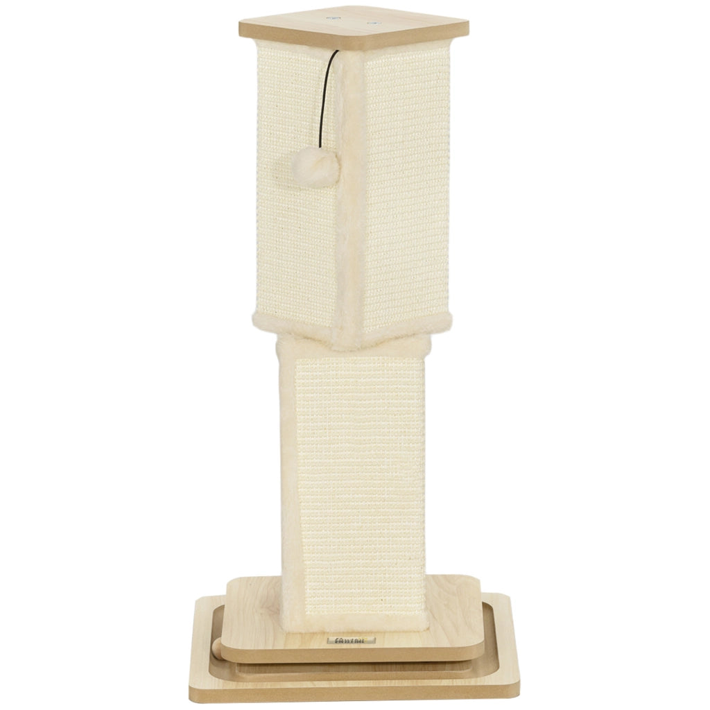 Tiragraffi per gatti 3 in 1 con gioco, palla e sisal ¨C zephmum ¨C effetto quercia/crema 34x34x67