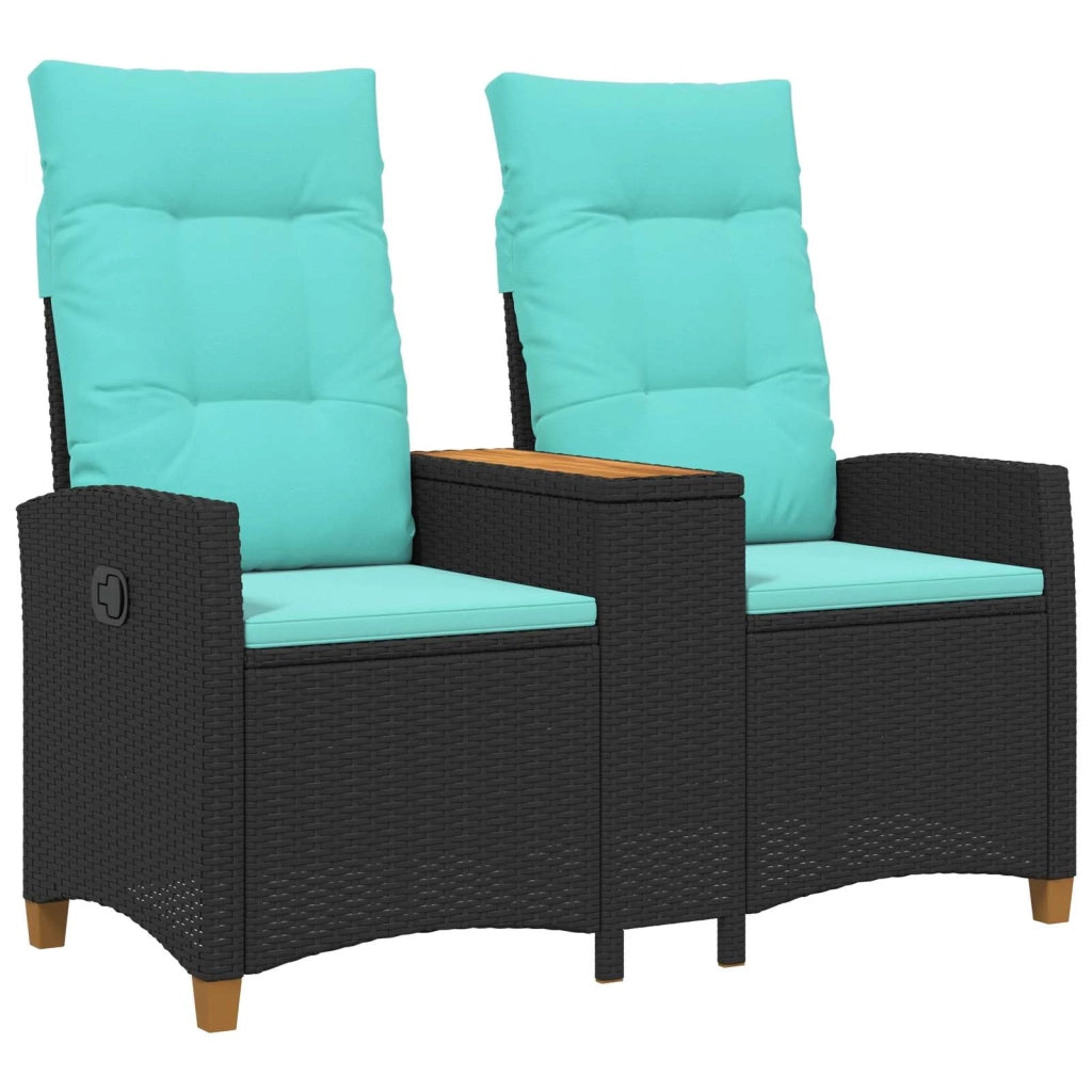 Panchina reclinabile con tavolo Nero e Turchese polyrattan 42026818