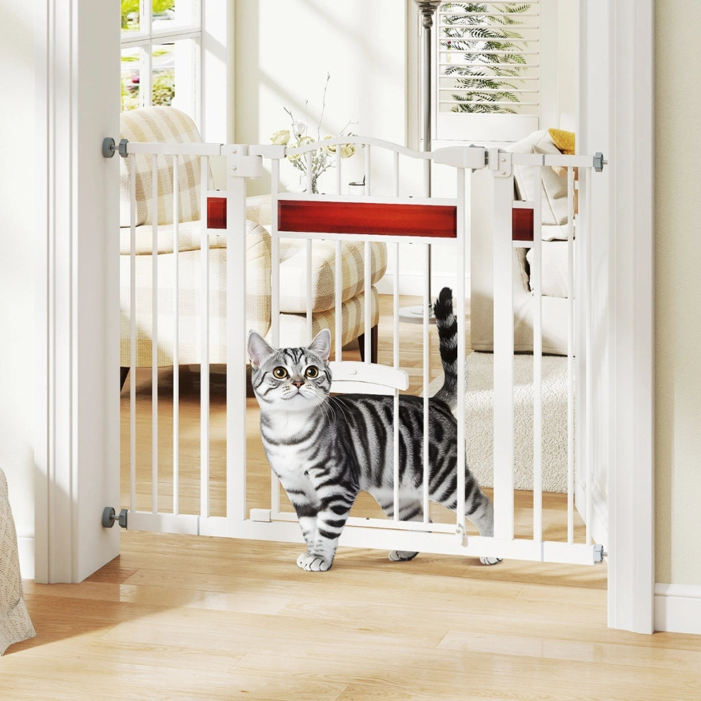 Cancello per animali per aperture da 74 a 104 cm con 2 prolunghe, Cancello per animali installazione senza fori Bianco