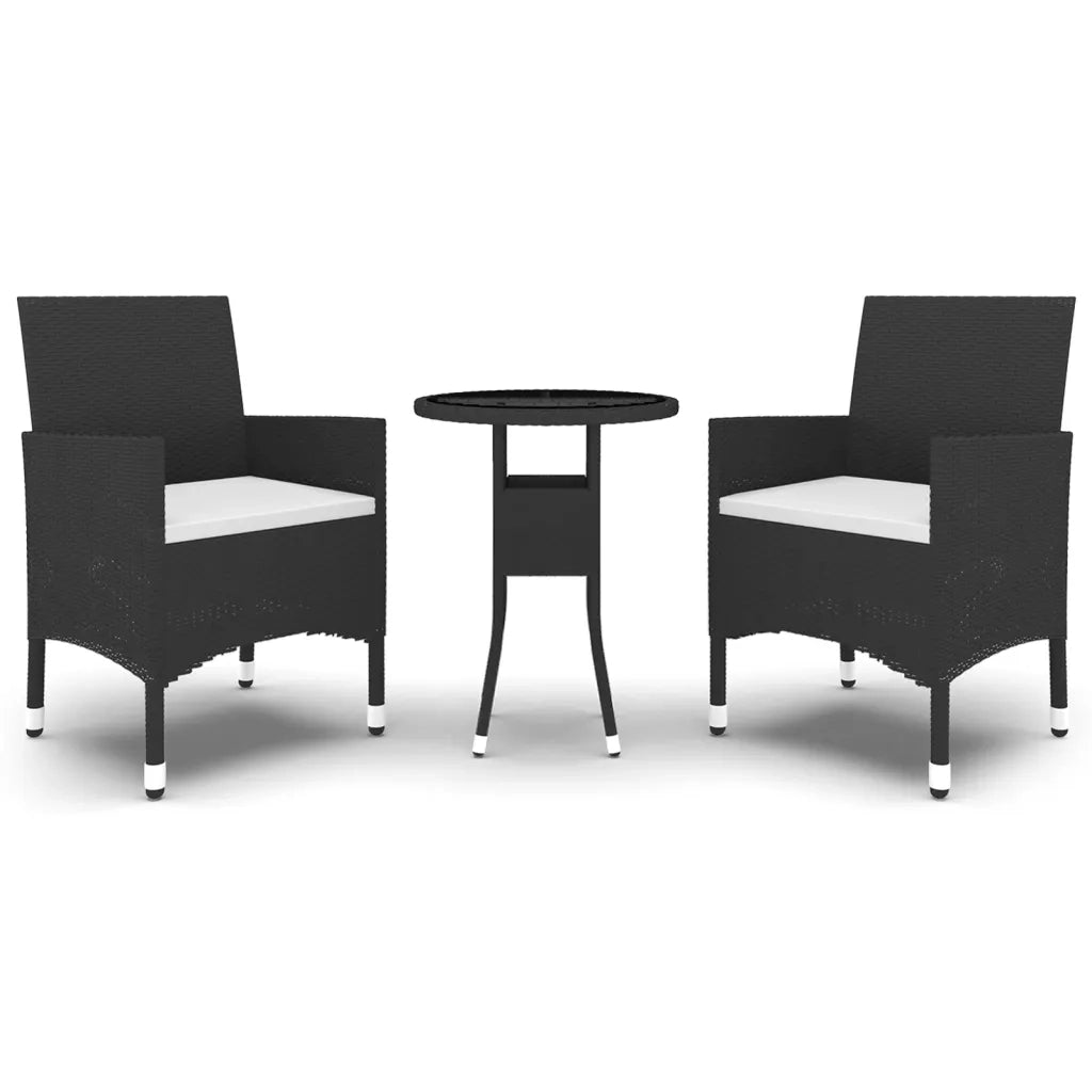 Set da Pranzo per Giardino 3 pz in Polyrattan Nero 3058458