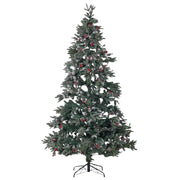 Albero di Natale con Neve Artificiale con Pigne e Bacche Rosse 210 cm stile tradizionale classico
