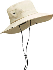 Cappello da sole beige con protezione UV e bordo ampio, pieghevole, adatto per donne e uomini, 56-58 cm, ideale per viaggi e passeggiate all'aperto.