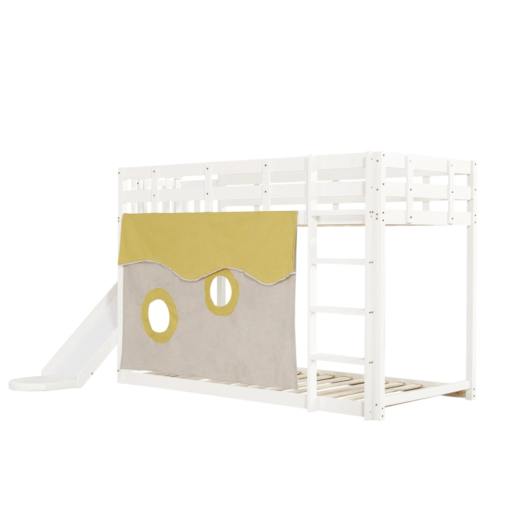 Letto a castello; 90x200cm; con baldacchino; scivolo; pararinga di sicurezza; bianco