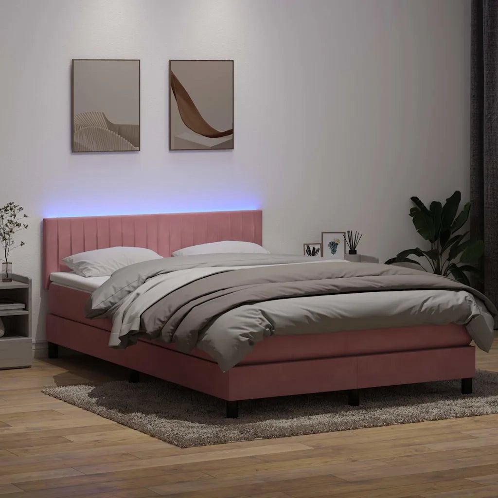 Letto a Molle con Materasso e LED Rosa 160x210 cm in Velluto 3317084