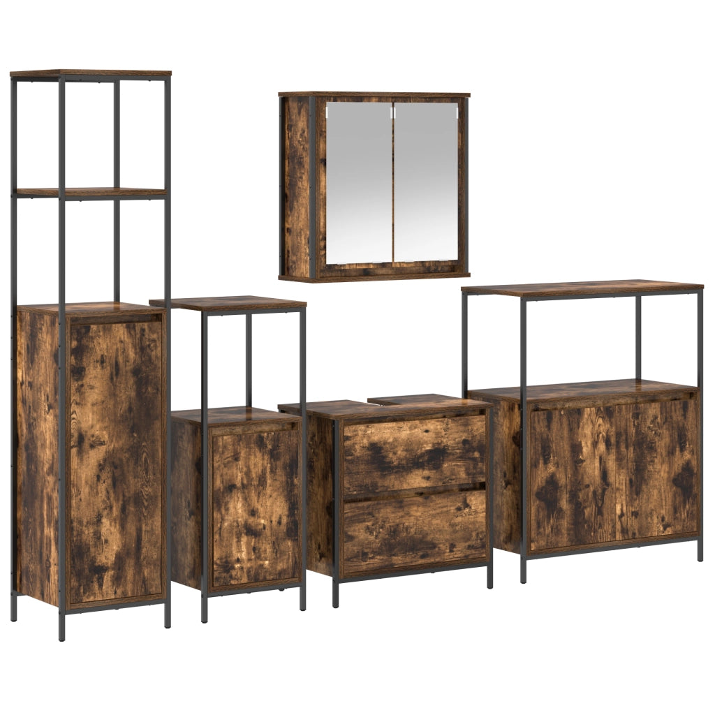 Set di mobili da bagno 5 pezzi in legno ingegnerizzato rovere affumicato