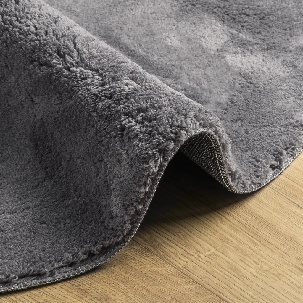 Tappeto a Pelo Corto HUARTE Morbido e Lavabile Antracite Ø100cm 375009