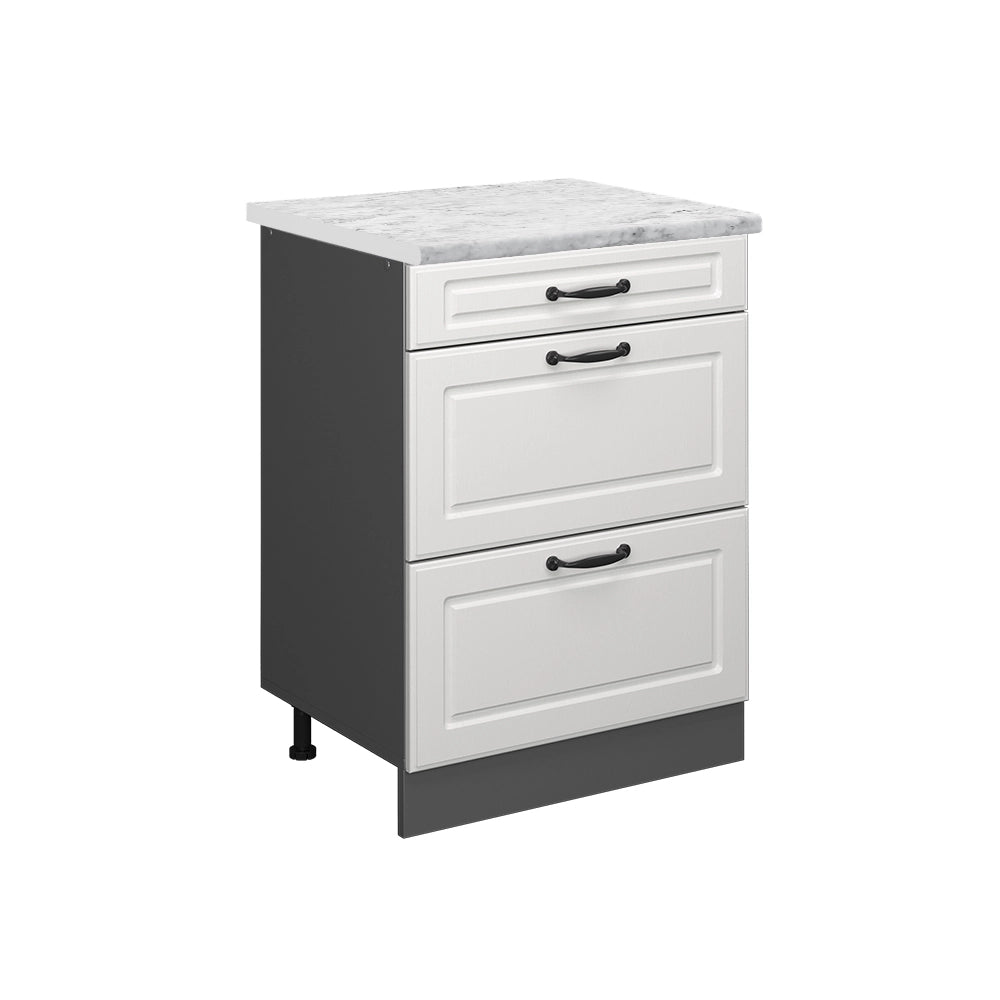 Mobiletto base per cucina R-Line Bianco rustico/Antracite 60 cm PL Marmo Vicco