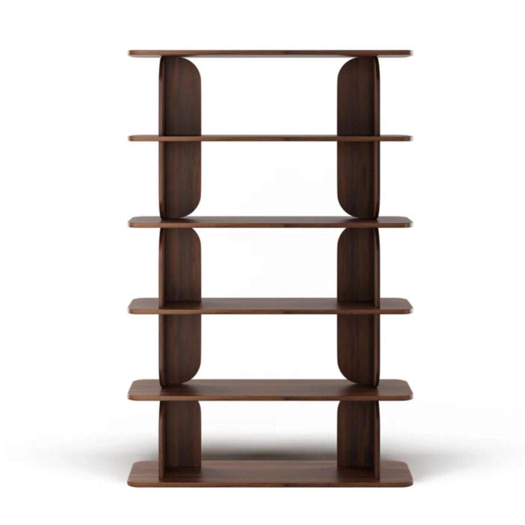 Libreria Contemporanea Con 5 Ripiani A Giorno Design Minimal In Melaminico Per Soggiorno Salotto Studio Corridoio Zona Living E Ufficio 120 X 181.5 X 34 Cm Noce