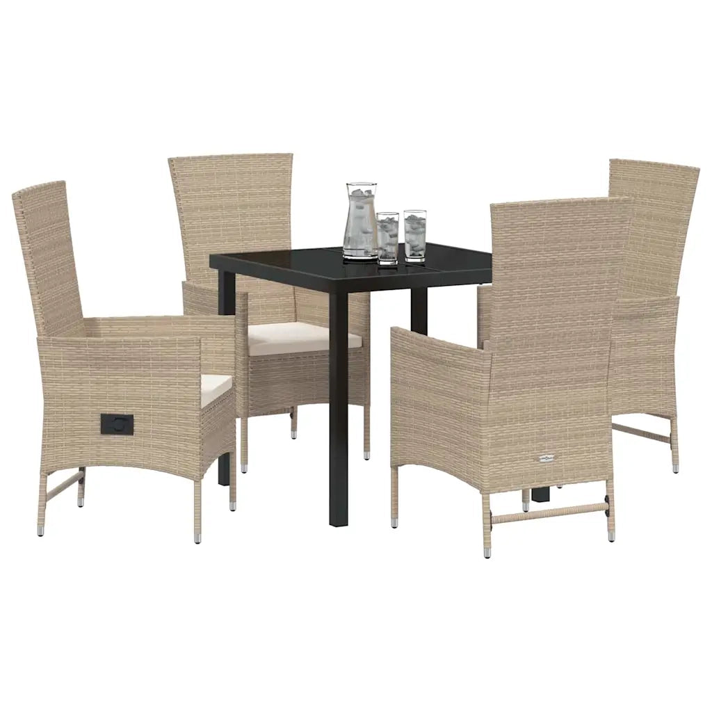 Set da Pranzo per Giardino con cuscino 5 pcs Beige polyrattan