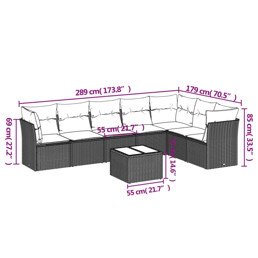 Set Divani da Giardino con Cuscini 8 pz Nero in Polyrattan