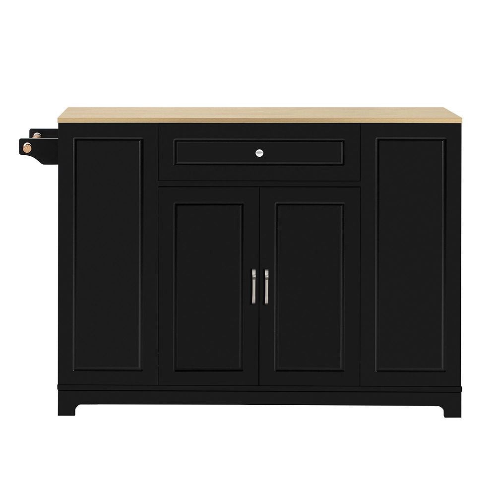 Isola da cucina mobile con tavolo estendibile, cassetti multifunzione e cestino - Xylo - Nero