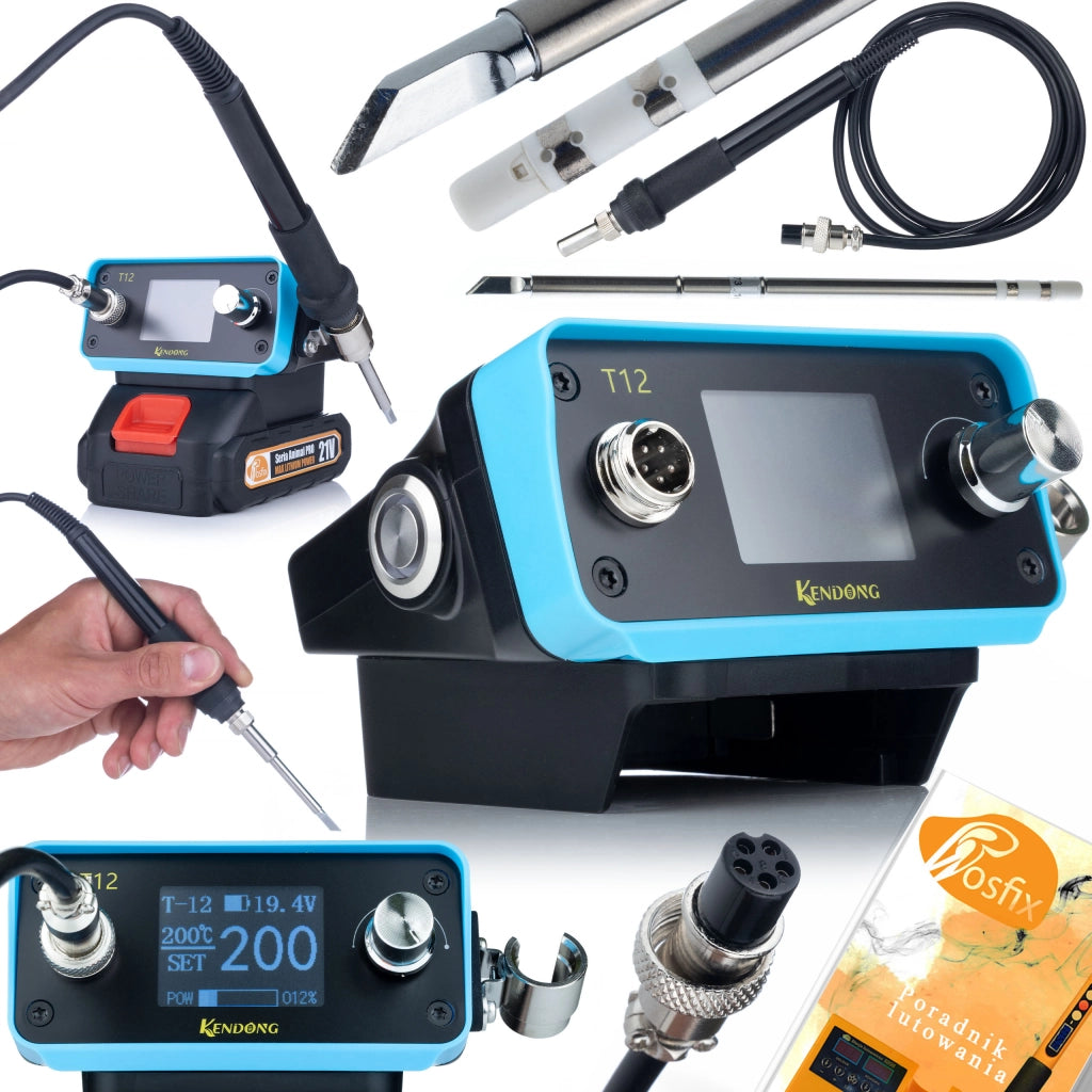 Stazione Saldante a Batteria T12 Rosfix Blue Delphin AT12BD – Riscaldamento Rapido, Display TFT, Regolazione 200-450°C