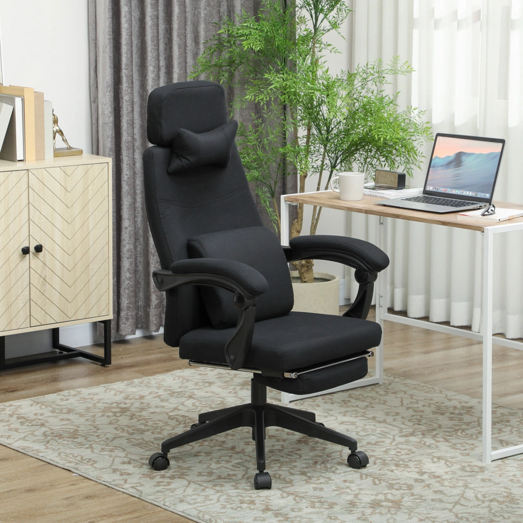 Sedia da ufficio reclinabile con poggiapiedi e rotelle ¨C zephmum ¨C nero 62x68x127 cm