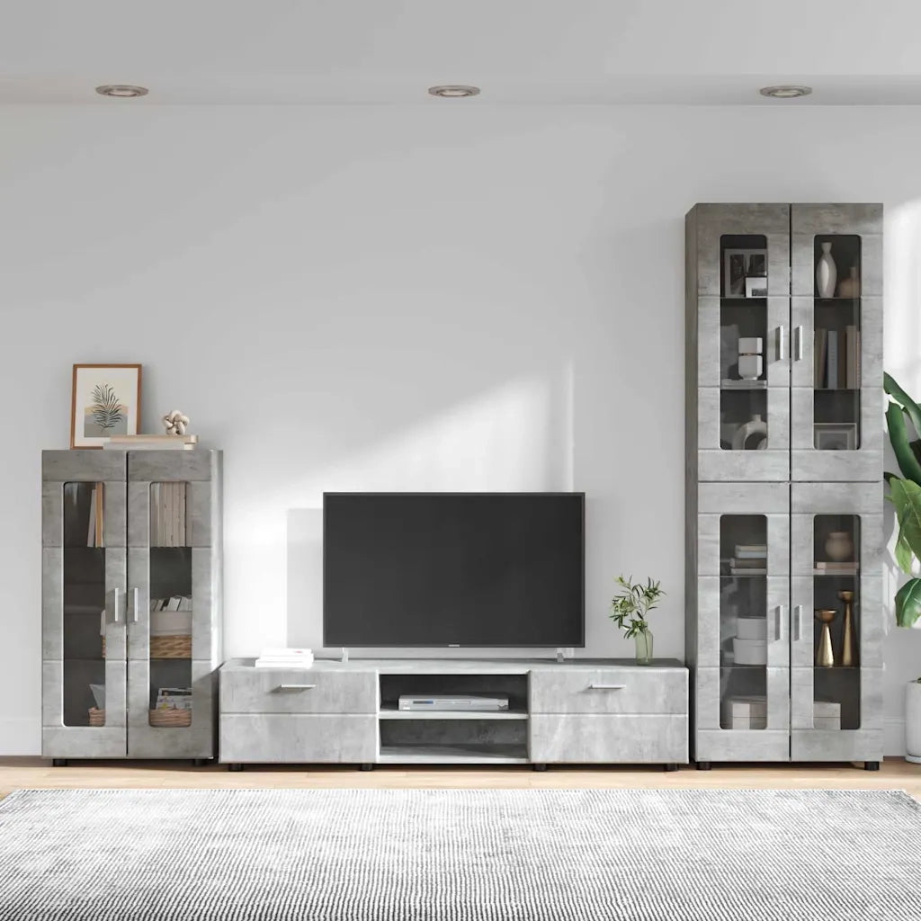 Set mobile TV con porta FLORIN Grigio cemento Legno multistrato