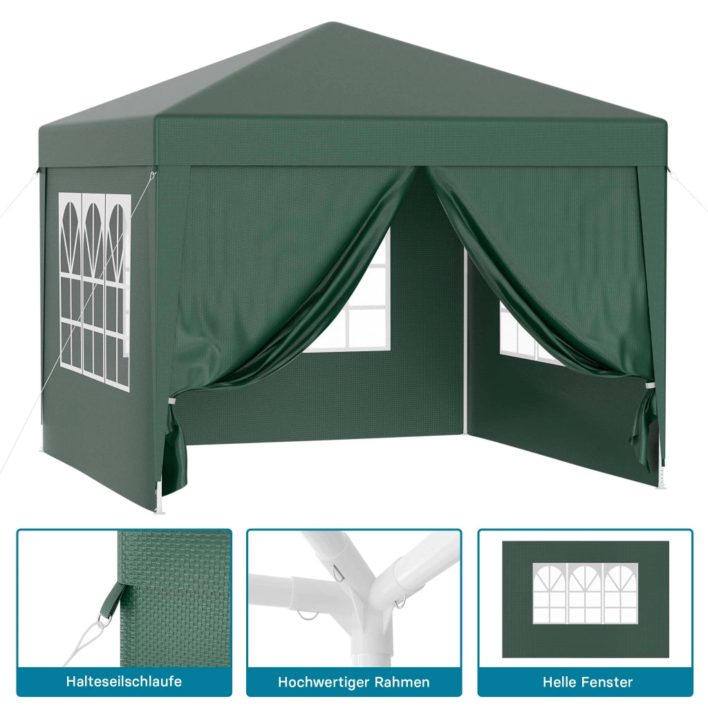 Gazebo 3 x 3 m in verde con protezione UV 50+, tendone da giardino con pareti laterali rimovibili, tenda da festa con finestre, ad esempio per terrazze e festival