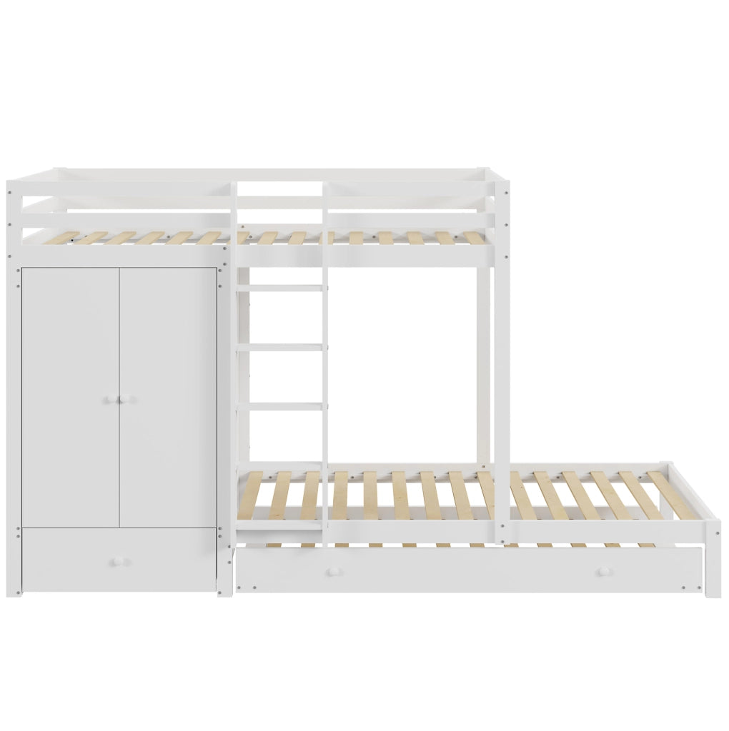 Letto a castello 90x200 estraibile con armadio e cassetti bianco