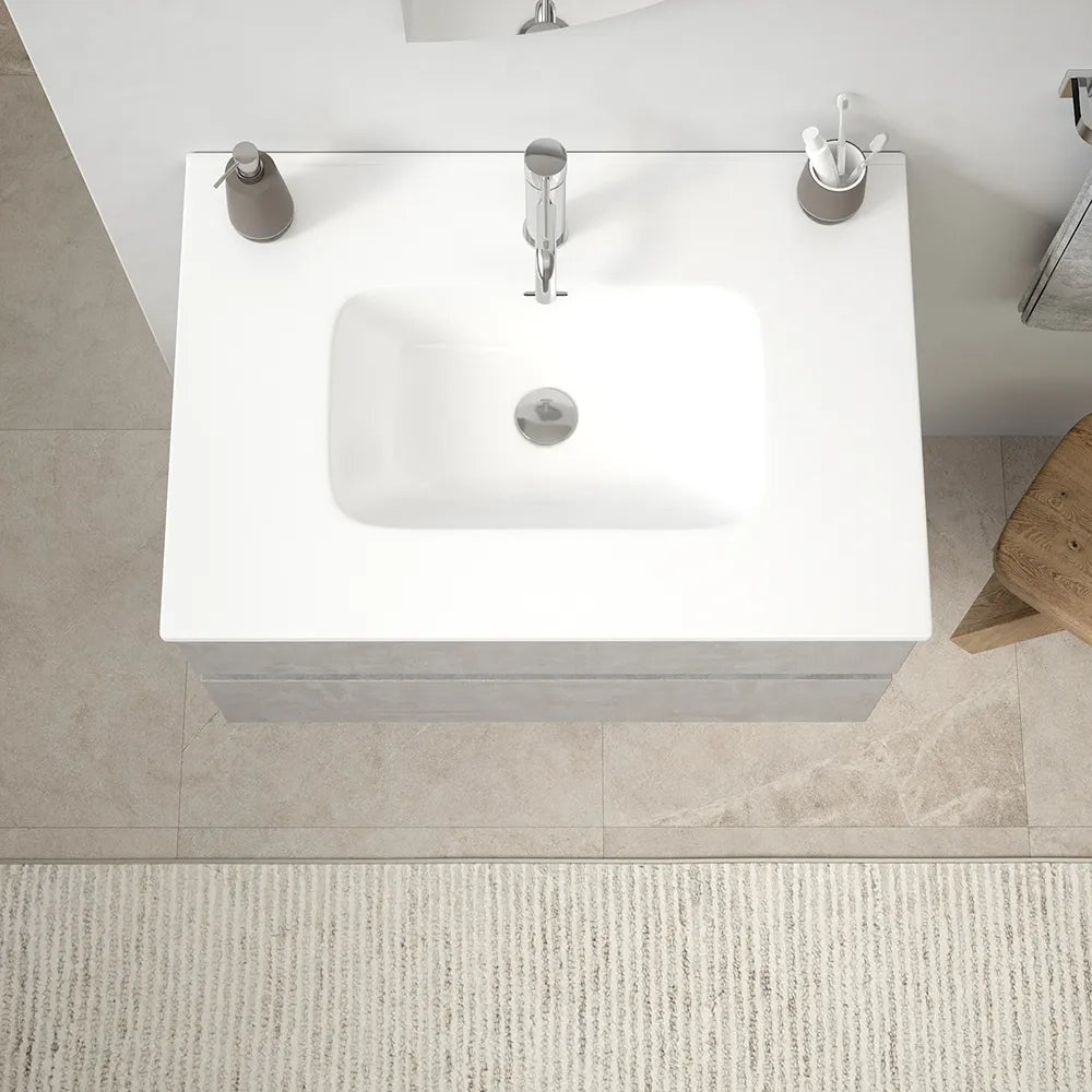 Mobile da bagno sospeso 80 cm effetto cemento chiaro con lavabo | Yili