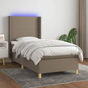 Letto a Molle con Materasso e LED Tortora 100x200cm in Tessuto 3138697