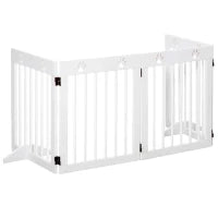 Cancellino per Cani taglia Piccola Pieghevole con Piedini Rimovibili, Cancelletto di Sicurezza in Legno di Pino, 204x30x61 cm, Bianco