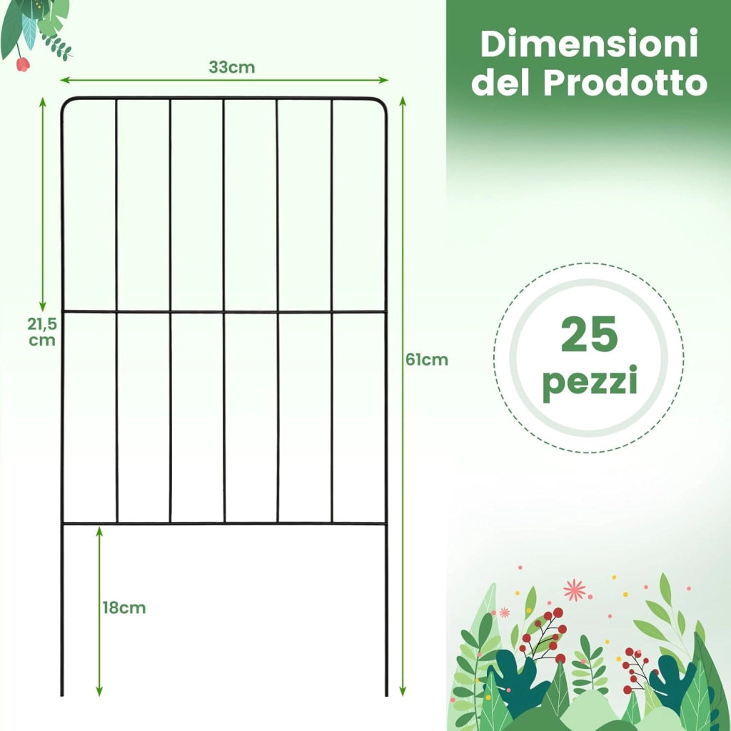 Recinzione da Giardino 33 cm (L) x 61 (A) 25/15 Pannelli, Bordure per Aiuole in Metallo Antiruggine e Robusto, Cancello da Esterno Pieghevole per Giardino, Orto ed Cortile (25)