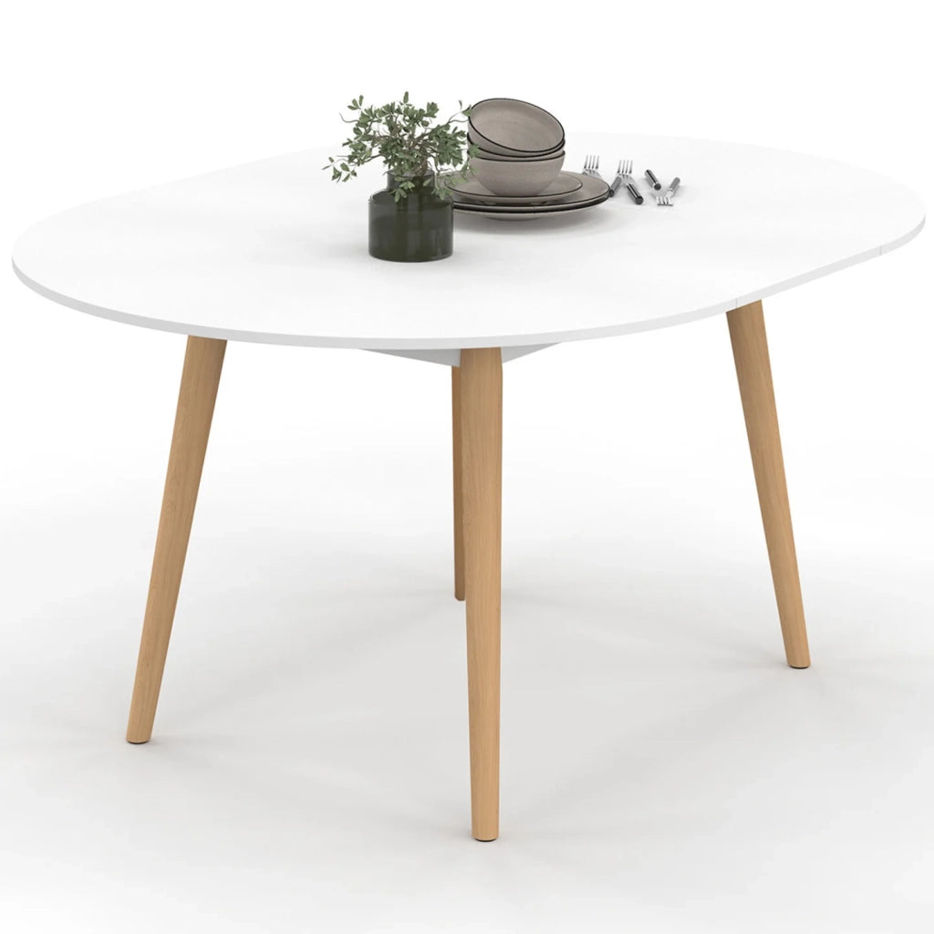 IDMarket - ANGELA tavolo da pranzo rotondo allungabile 4-8 persone gamba in legno bianco 110 - 150 cm