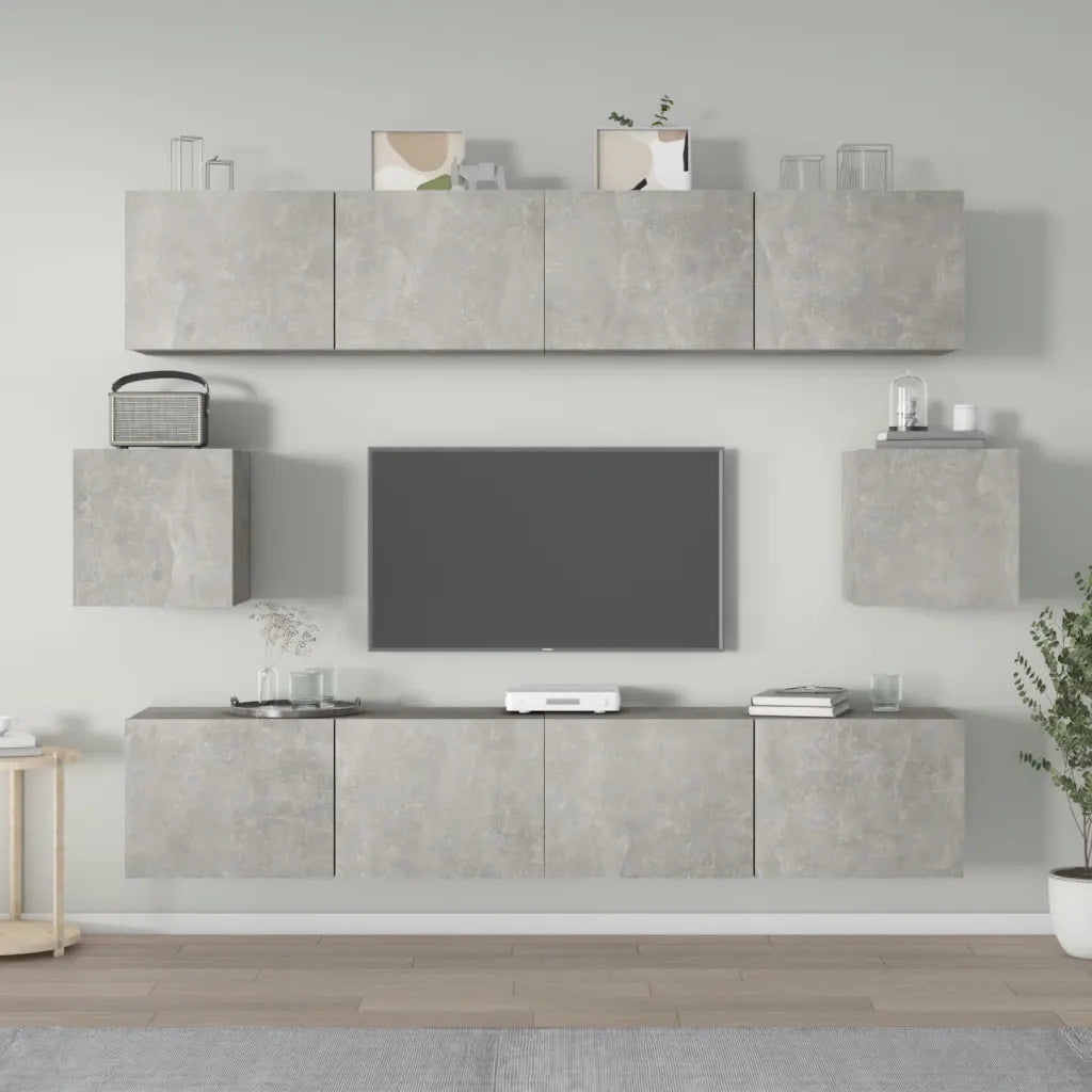 Set di Mobili Porta TV 6 pz-Set di 6 Credenza per TV Grigio Cemento in Legno Multistrato 746815