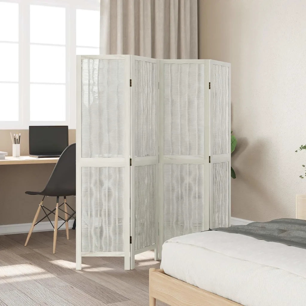 Divisorio Ambienti | Divider per stanze | Paravento 4Pannelli Bianco Legno Massello di Paulownia