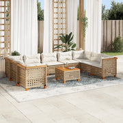 Set Divano da Giardino 10 pz con Cuscini Beige in Polyrattan