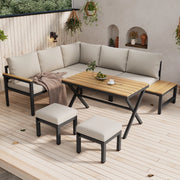 Set da Giardino 4 Pezzi con Divano Angolare, 2 Sgabelli e Tavolo ¨C MINIMAL ¨C Polyrattan e Acciaio, Grigio Beige