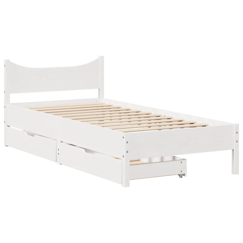 Giroletto con Cassetti Bianco 75x190 cm Legno Massello di Pino 3301930