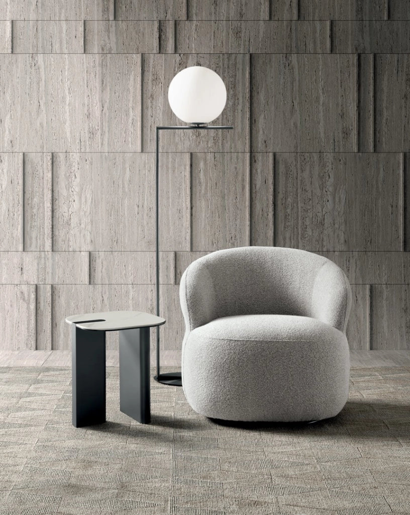 Tavolino Key Moderno con Top in Ceramica su Vetro e Struttura in Metallo Verniciato Antracite - Design Elegante 40x40 cm - OM/507/MB