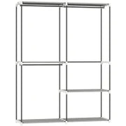 Armadio per Abiti Aperto con 4 Ripiani in Tessuto 3 Barre per Appendere Struttura in Metallo 142x43x185 cm Grigio Chiaro