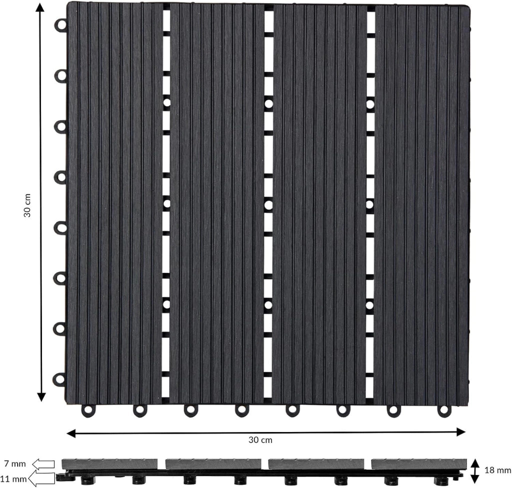 Deuba Piastrelle da Giardino in WPC 6m² Mattonelle 30x30cm Sauna Terrazza Esterno Antracite 66 pz