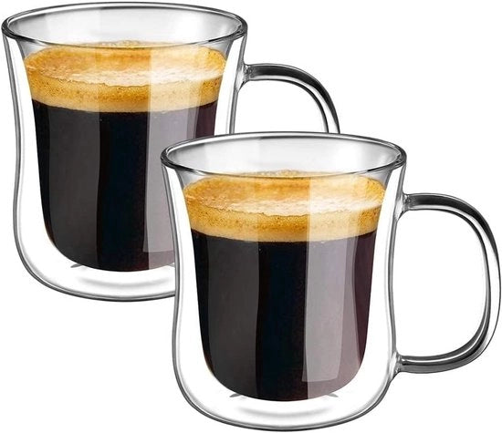 Set di bicchieri a doppia parete per caffè espresso - 2 pezzi - 120 ml - vetro borosilicato - soffiato a mano - adatto per bevande calde e fredde