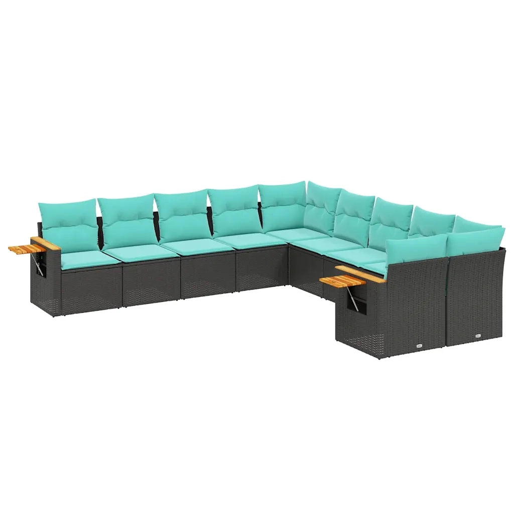 Set Divani da Giardino 10pz con Cuscini in Polyrattan Nero