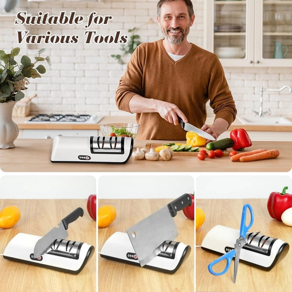 Trade Shop - Affilacoltelli Elettrico Ricarica Usb Affila Lucida Con Base Antiscivolo Utensili Cucina -
