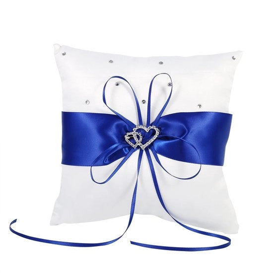 Cuscino per l'anello romantico a doppia faccia - Cuscino decorativo - Lint/Strick - Cuscino per il matrimonio - Cuscino per la cerimonia di nozze - Blu