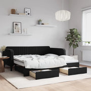 Divano Letto Estraibile con Cassetti-Sofa Letto-Daybed Nero 90x190 cm in Velluto 816151