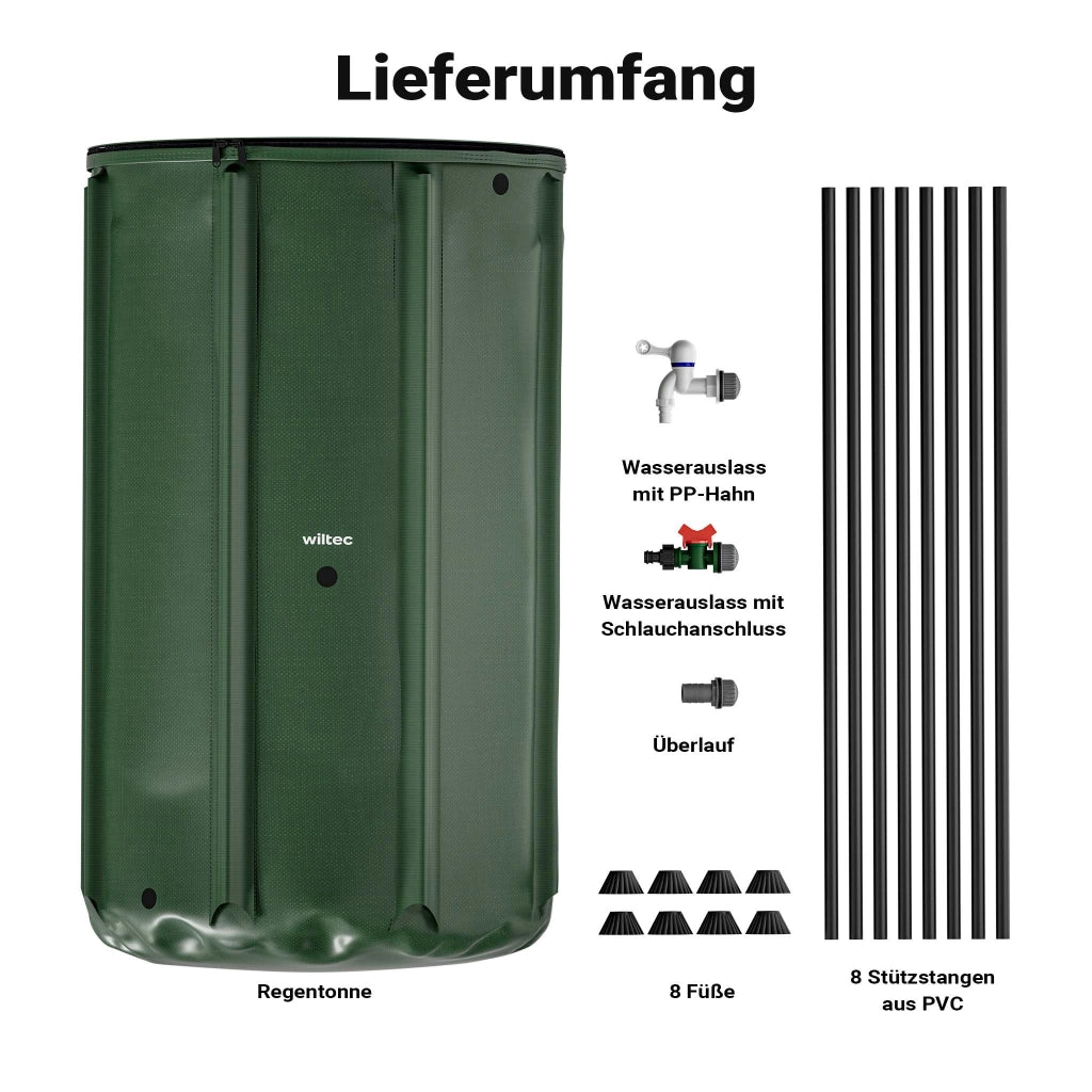 Serbatoio acqua piovana pieghevole da 500 l, con coperchio e rubinetto, contenitore raccolta acqua piovana in PVC da 620 g/m² con attacco per tubo
