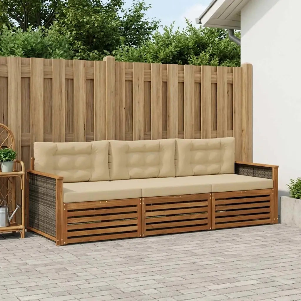 Set di divani da esterno con cuscino 3 pcs Naturale e Beige