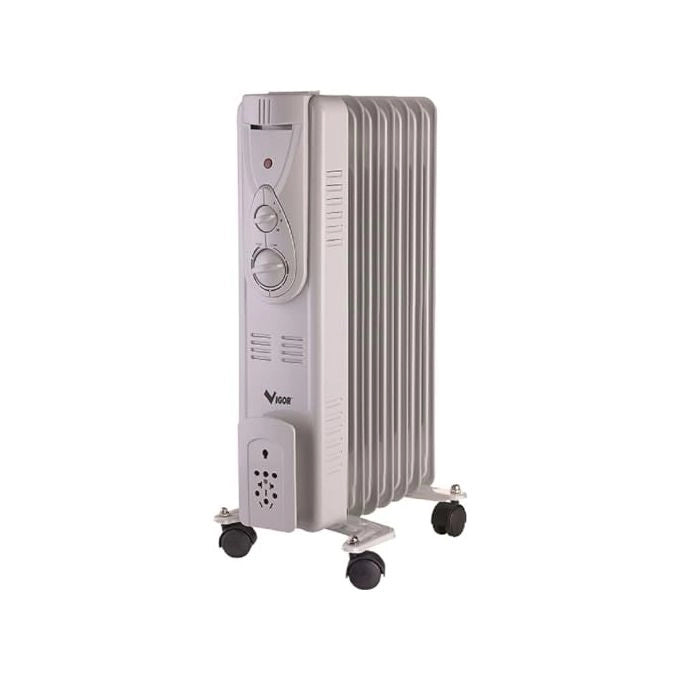 Vigor 9795220 Radiatore ad Olio 7 Elementi 1500 W con Termostato e Ruote colore Nero