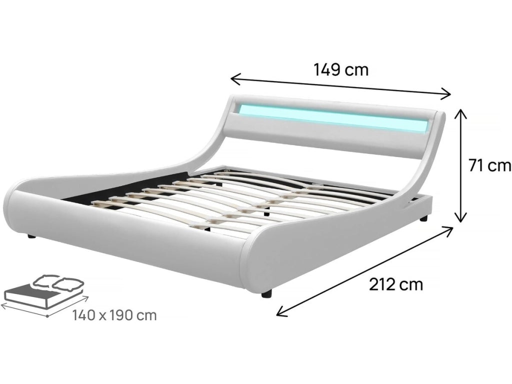 Letto con luce LED "Natacha" - 140 x 190 cm - Bianco
