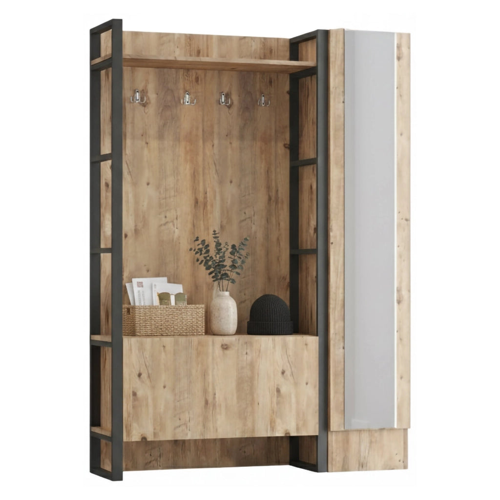 Damasco, Mobile da Ingresso Specchio Incluso, 126x34x180h cm Marrone Quercia