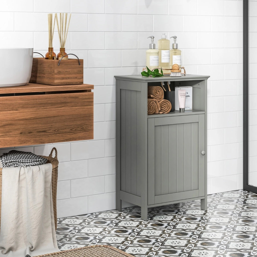 Armadio per bagno di legno con anta singola e mensola regolabile, Mobile multifunzionale 40x30x70cm Grigio-Armadietti da bagno