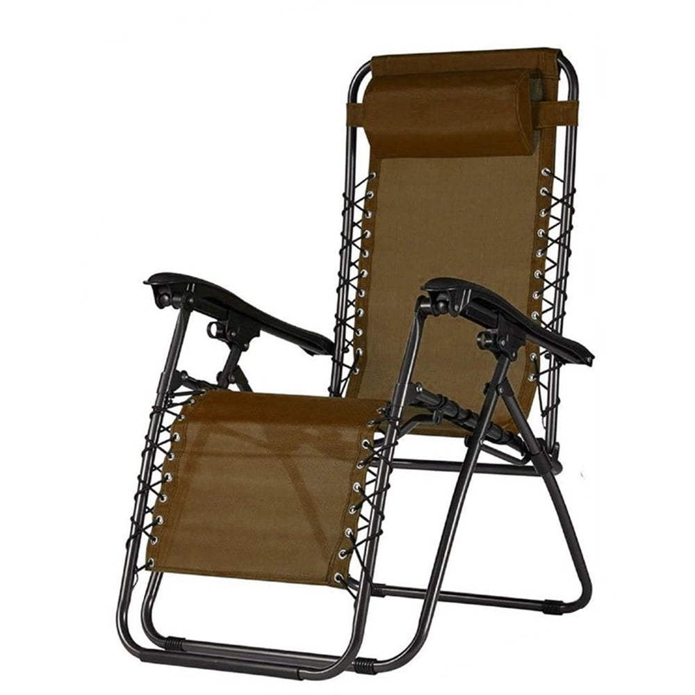 Trade Shop - Sdraio Sedia In Textilene Pieghevole Multiposizione Reclinabile Giardino Con Poggiatesta - Marrone