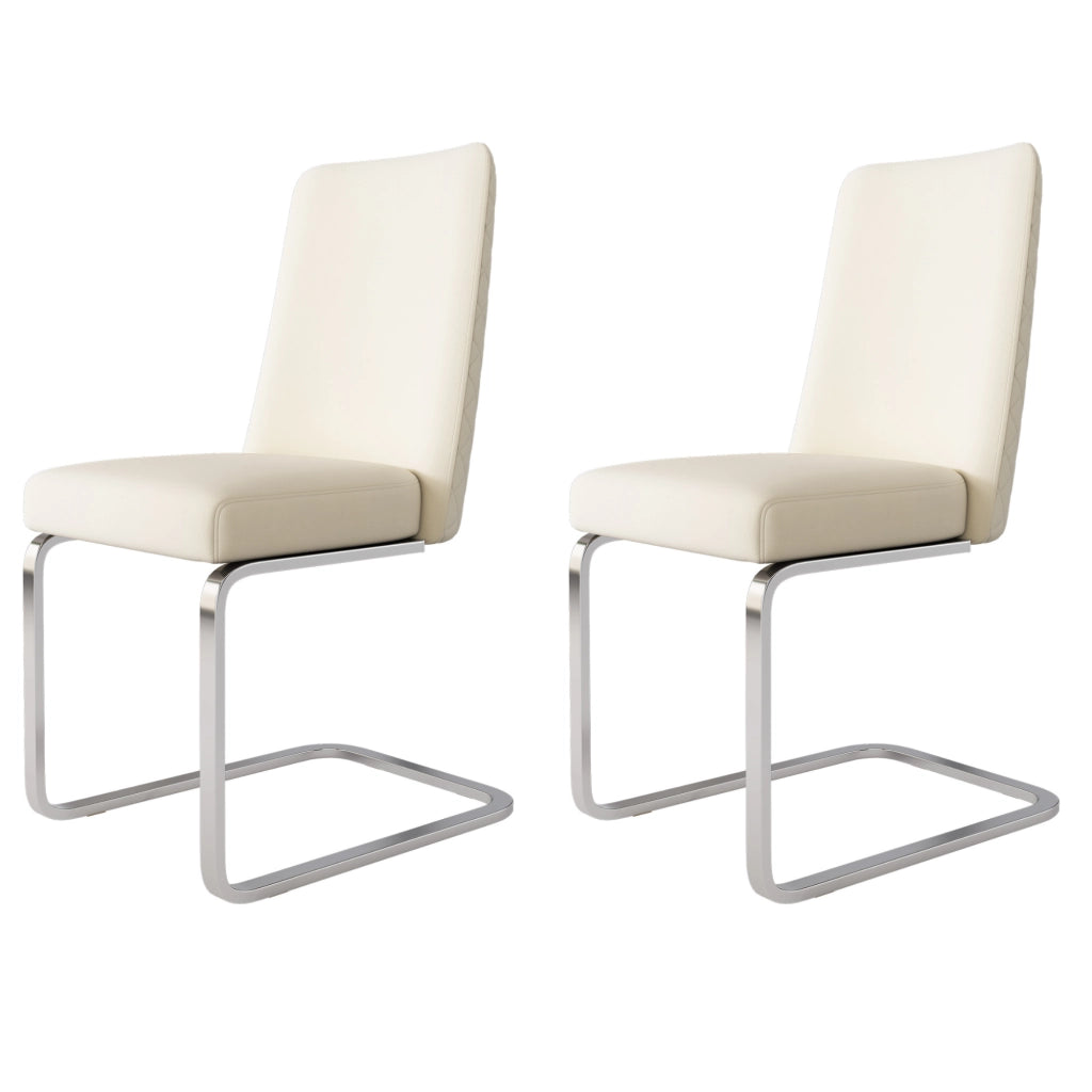Set di 2 sedie da pranzo in velluto beige con gambe in metallo argentato, schienale trapuntato a rombi