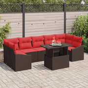 Set Divano da Giardino 8 pz Marrone e Rosso polyrattan 3348960