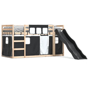 Letto singolo | Letto per adulti | Letto a Castello con Scivolo e Tende Bianco e Nero 80x200 cm