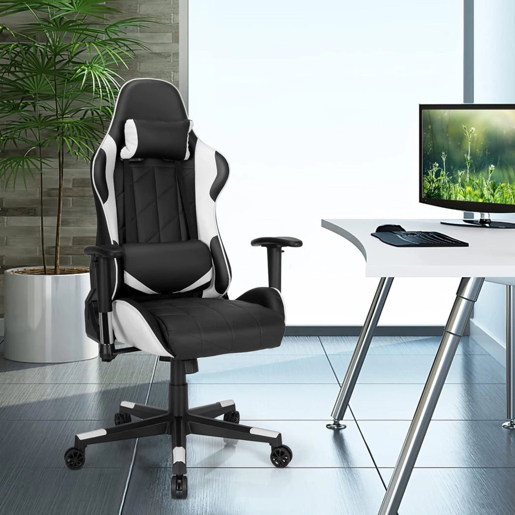 Sedia Gaming, Sedia Girevole con Regolabile Confortevole Supporto Poggiatesta e Lombare, Sedia Computer Comodo Materiale in Cotone di Alta Qualità, Carico di 150 kg, 3 Colori (bianco)